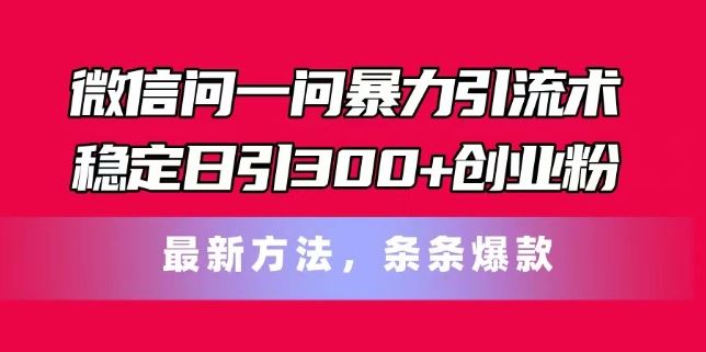 微信问一问暴力引流术，稳定日引300+创业粉，最新方法，条条爆款【揭秘】-wanlih项目库