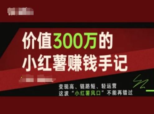 价值300万的小红书赚钱手记，变现高、链路短、轻运营，这波“小红薯风口”不能再错过-wanlih项目库