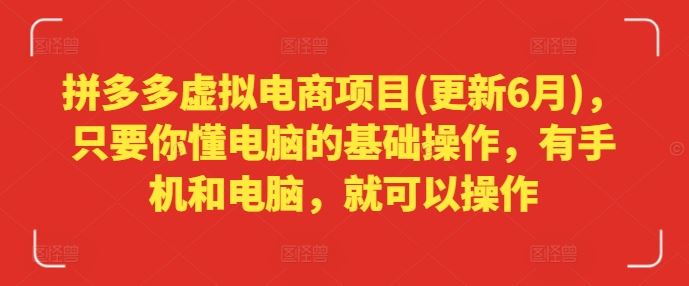 拼多多虚拟电商项目(更新6月)，只要你懂电脑的基础操作，有手机和电脑，就可以操作-wanlih项目库