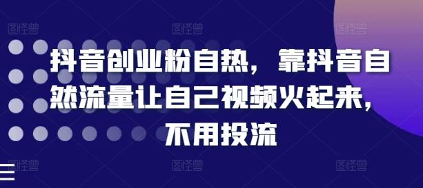 抖音创业粉自热，靠抖音自然流量让自己视频火起来，不用投流-wanlih项目库