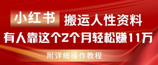 小红书搬运人性资料，有人靠这个2个月轻松赚11w，附教程【揭秘】-wanlih项目库