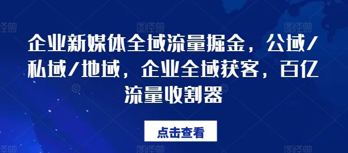 企业新媒体全域流量掘金，公域/私域/地域，企业全域获客，百亿流量收割器-wanlih项目库