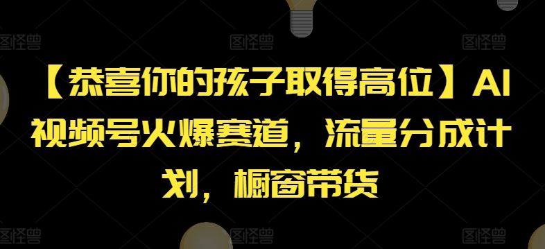 【恭喜你的孩子取得高位】AI视频号火爆赛道，流量分成计划，橱窗带货【揭秘】-wanlih项目库