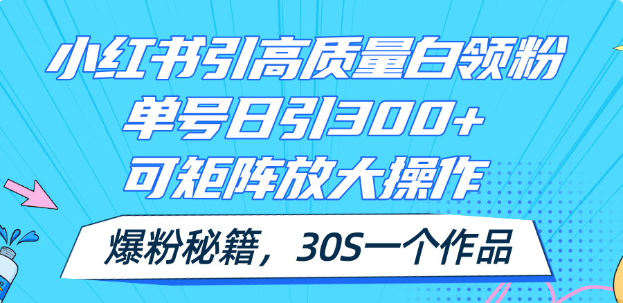（11692期）小红书引高质量白领粉，单号日引300+，可放大操作，爆粉秘籍！30s一个作品-wanlih项目库