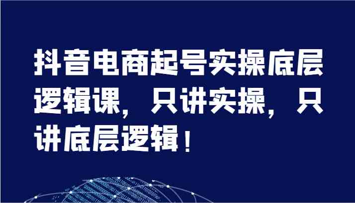 抖音电商起号实操底层逻辑课，只讲实操，只讲底层逻辑！（7节）-wanlih项目库