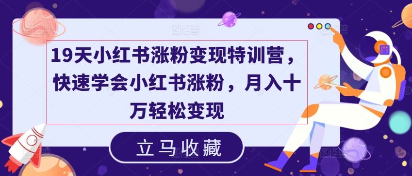 19天小红书涨粉变现特训营，快速学会小红书涨粉，月入十万轻松变现-wanlih项目库