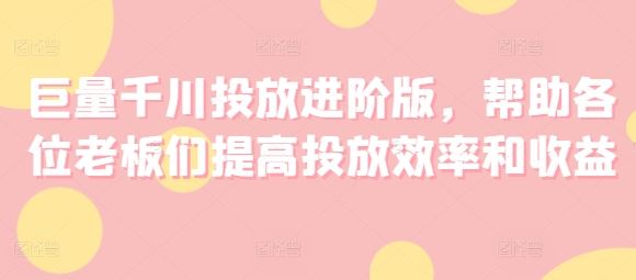 巨量千川投放进阶版，帮助各位老板们提高投放效率和收益-wanlih项目库