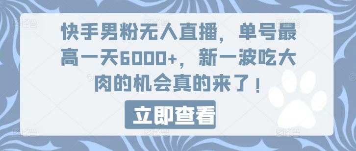 快手男粉无人直播，单号最高一天6000+，新一波吃大肉的机会真的来了-wanlih项目库