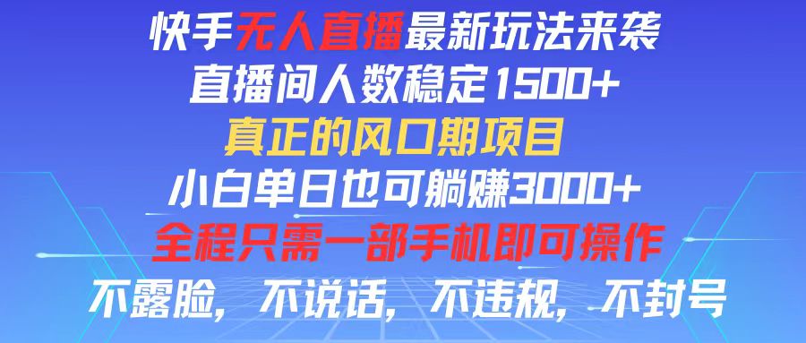 （11792期）快手无人直播全新玩法，直播间人数稳定1500+，小白单日也可躺赚3000+，…-wanlih项目库