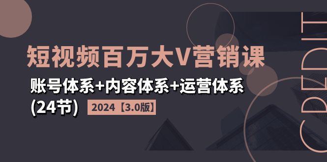 （11795期）2024短视频·百万大V营销课【3.0版】账号体系+内容体系+运营体系(24节)-wanlih项目库