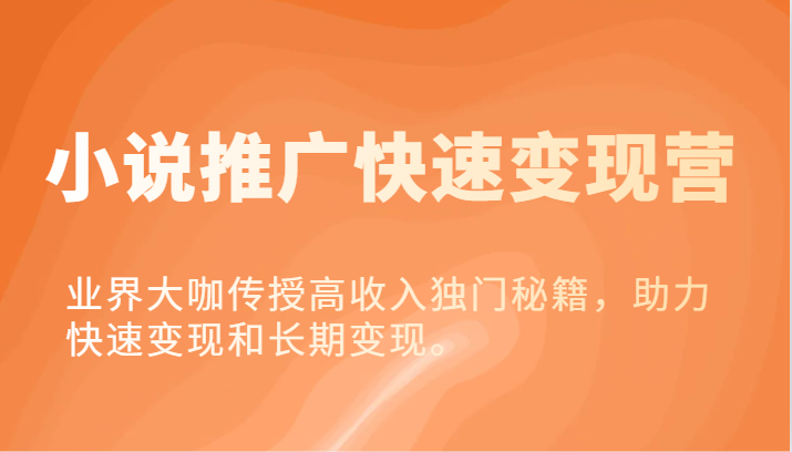 小说推广快速变现营-业界大咖传授高收入独门秘籍，助力快速变现和长期变现。-wanlih项目库