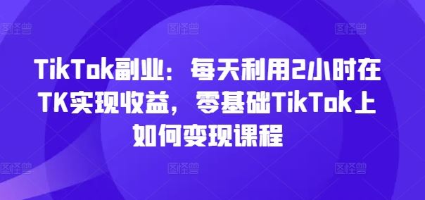 TikTok副业：每天利用2小时在TK实现收益，零基础TikTok上如何变现课程-wanlih项目库