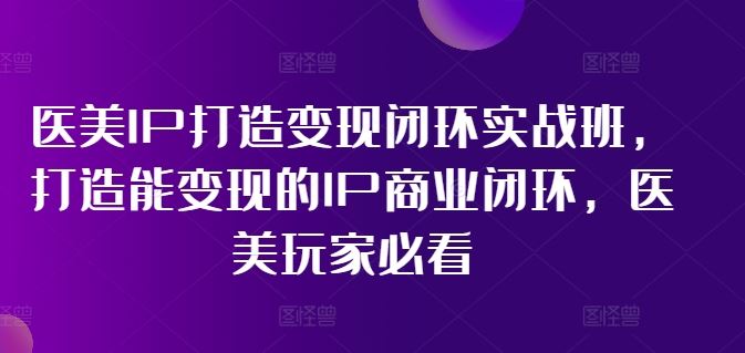 医美IP打造变现闭环实战班，打造能变现的IP商业闭环，医美玩家必看!-wanlih项目库