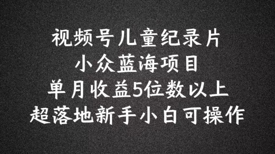 2024蓝海项目视频号儿童纪录片科普，单月收益5位数以上，新手小白可操作【揭秘】-wanlih项目库