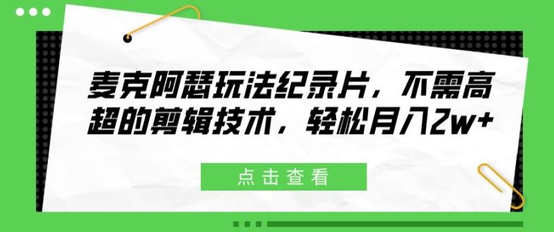 麦克阿瑟玩法纪录片，不需高超的剪辑技术，轻松月入2w+【揭秘】-wanlih项目库