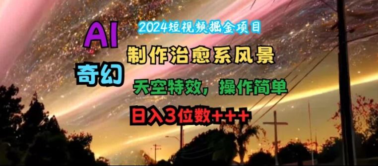 2024短视频掘金项目，AI制作治愈系风景，奇幻天空特效，操作简单，日入3位数【揭秘】-wanlih项目库