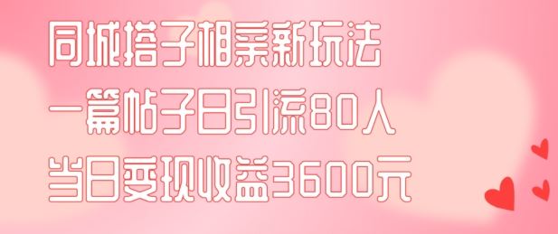 同城搭子相亲新玩法一篇帖子引流80人当日变现3600元(项目教程+实操教程)【揭秘】-wanlih项目库