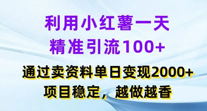 利用小红书一天精准引流100+，通过卖项目单日变现2k+，项目稳定，越做越香【揭秘】-wanlih项目库