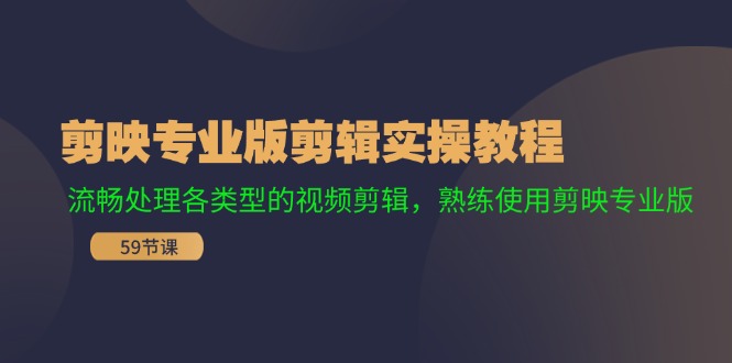 剪映专业版剪辑实操教程：流畅处理各类型的视频剪辑，熟练使用剪映专业版-wanlih项目库
