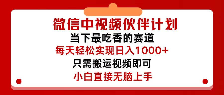 （12017期）微信中视频伙伴计划，仅靠搬运就能轻松实现日入500+，关键操作还简单，…-wanlih项目库