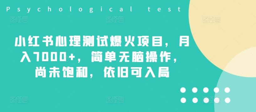 小红书心理测试爆火项目，月入7000+，简单无脑操作，尚未饱和，依旧可入局-wanlih项目库