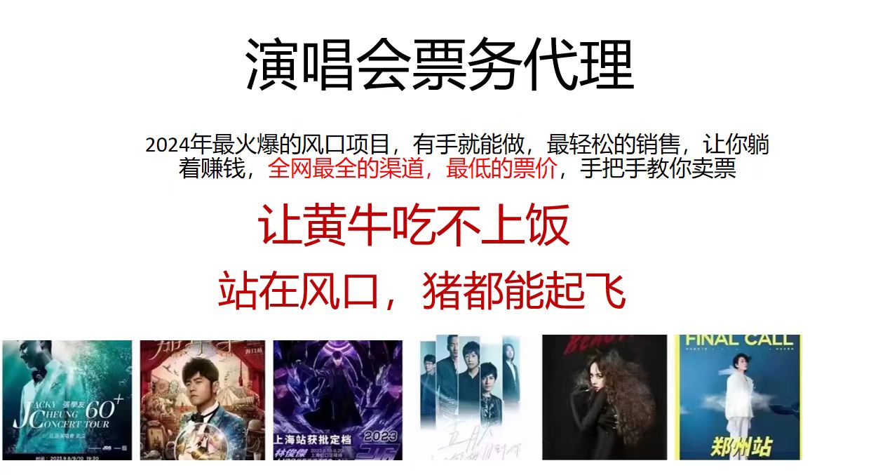 （12111期）演唱会门票代理，2024年低价票，小白能上手，手把手教你卖票，日入2000+.-wanlih项目库