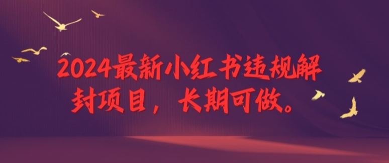 2024最新小红书违规解封项目，长期可做，一个可以做到退休的项目【揭秘】-wanlih项目库