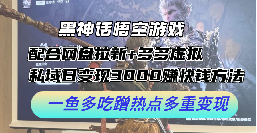 （12316期）黑神话悟空游戏配合网盘拉新+多多虚拟+私域日变现3000+赚快钱方法。…-wanlih项目库