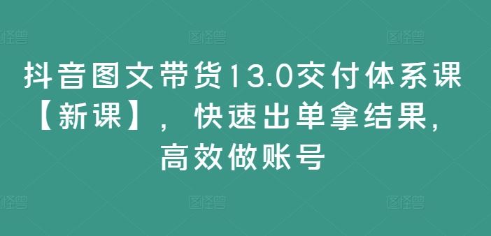 抖音图文带货13.0交付体系课【新课】，快速出单拿结果，高效做账号-wanlih项目库