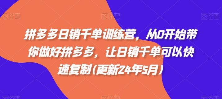 拼多多日销千单训练营，从0开始带你做好拼多多，让日销千单可以快速复制(更新24年8月)-wanlih项目库