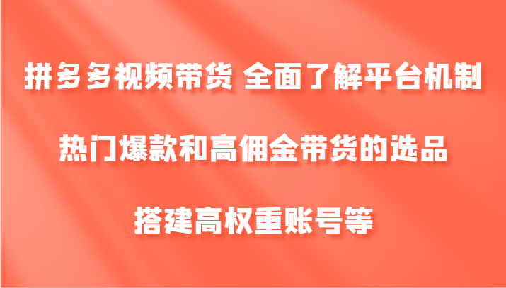 拼多多视频带货 全面了解平台机制、热门爆款和高佣金带货的选品，搭建高权重账号等-wanlih项目库