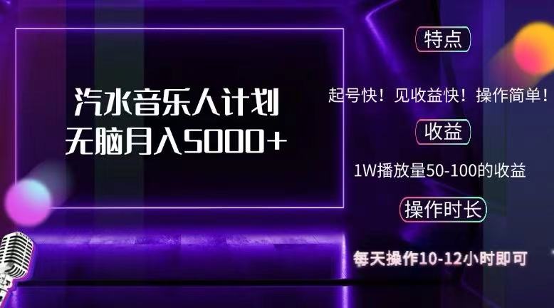（12429期）抖音汽水音乐人计划无脑月入5000+-wanlih项目库