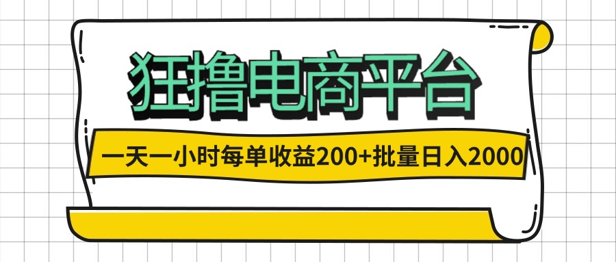 （12463期）一天一小时 狂撸电商平台 每单收益200+ 批量日入2000+-wanlih项目库