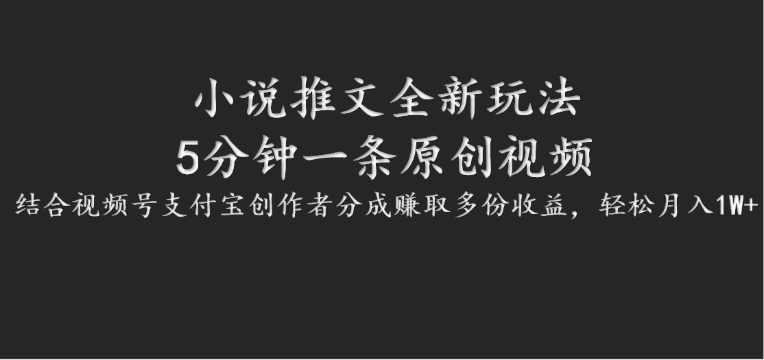 小说推文全新玩法，5分钟一条原创视频，结合视频号支付宝创作者分成赚取多份收益-wanlih项目库