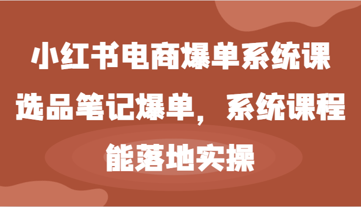 小红书电商爆单系统课-选品笔记爆单，系统课程，能落地实操-wanlih项目库