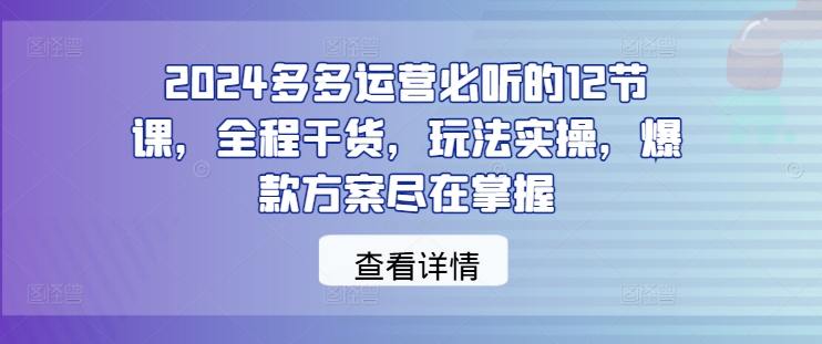 2024多多运营必听的12节课，全程干货，玩法实操，爆款方案尽在掌握-wanlih项目库