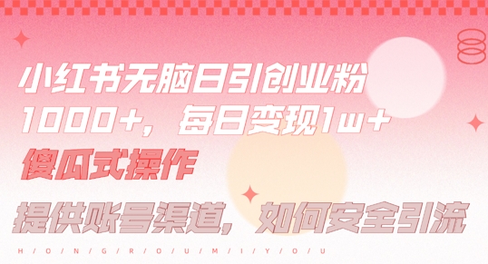 小红书无脑每日引流创业粉500+，小白每天只花半小时，躺赚长尾收益【揭秘】-wanlih项目库