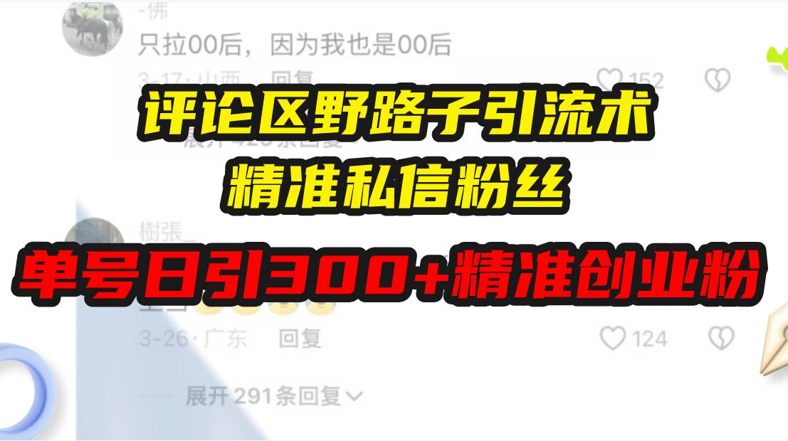 （13676期）评论区野路子引流术，精准私信粉丝，单号日引流300+精准创业粉-wanlih项目库