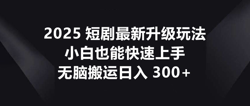 2025短剧最新升级玩法，小白也能快速上手，无脑搬运日入300+-wanlih项目库