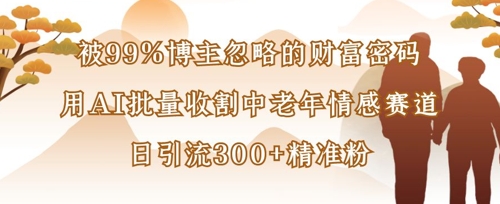 被99%博主忽略的财富密码：用AI批量收割中老年情感赛道，日引流300+精准粉-wanlih项目库