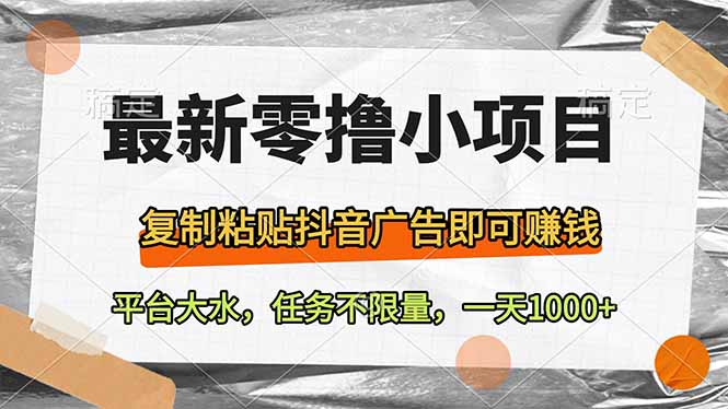 最新零撸小项目，复制粘贴抖音广告即可赚钱，平台大水，任务不限量，一…-wanlih项目库