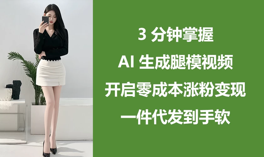 3分钟掌握AI生成腿模视频，开启0成本涨粉变现，一件代发到手软-wanlih项目库