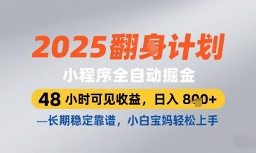 2025小程序全自动掘金，48 小时可见收益，日入8张，长期稳定靠谱，小白宝妈轻松上手【揭秘】-wanlih项目库