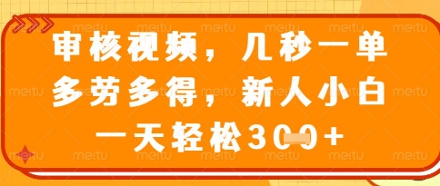 视频审核员，几秒一单，不限时间，不限地点，多做多得，新人小白一天轻松几张+【揭秘】-wanlih项目库