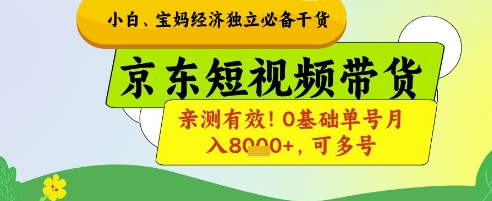 小白宝妈经济独立必备干货，京东短视频带货，亲测有效!0基础单号月入8k+，可多号【揭秘】-wanlih项目库
