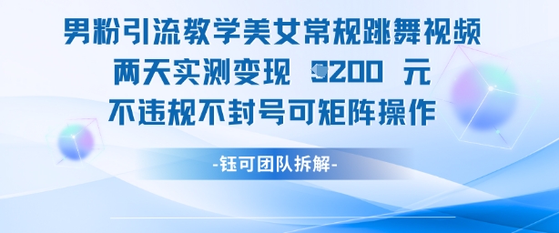 男粉引流教学美女常规跳舞视频两天实测变现1k+，不违规不封号可矩阵操作-wanlih项目库