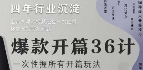 爆款开篇36计2.0，爆款短视频，一次性掌握所有开篇玩法-wanlih项目库