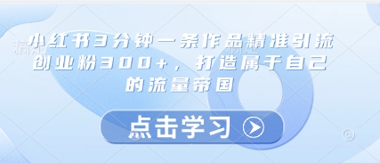 小红书3分钟一条作品精准引流创业粉300+，打造属于自己的流量帝国-wanlih项目库