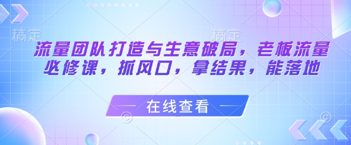 流量团队打造与生意破局，老板流量必修课，抓风口，拿结果，能落地-wanlih项目库