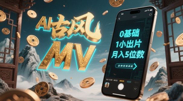 AI一键生成古风音乐MV，0剪辑基础1小时出片，多种变现渠道，一部手机月入5位数-wanlih项目库